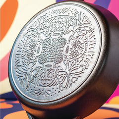 12 Inch Seasoned Cast Iron Butterfly Sugar Skull Skillet