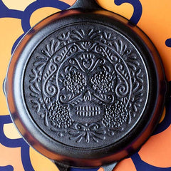 10.25 Inch Seasoned Cast Iron Sugar Skull Skillet
